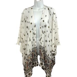Forever 21 Sheer Kimono Cardigan Small Paisley Neutral Open Front Draped Womens